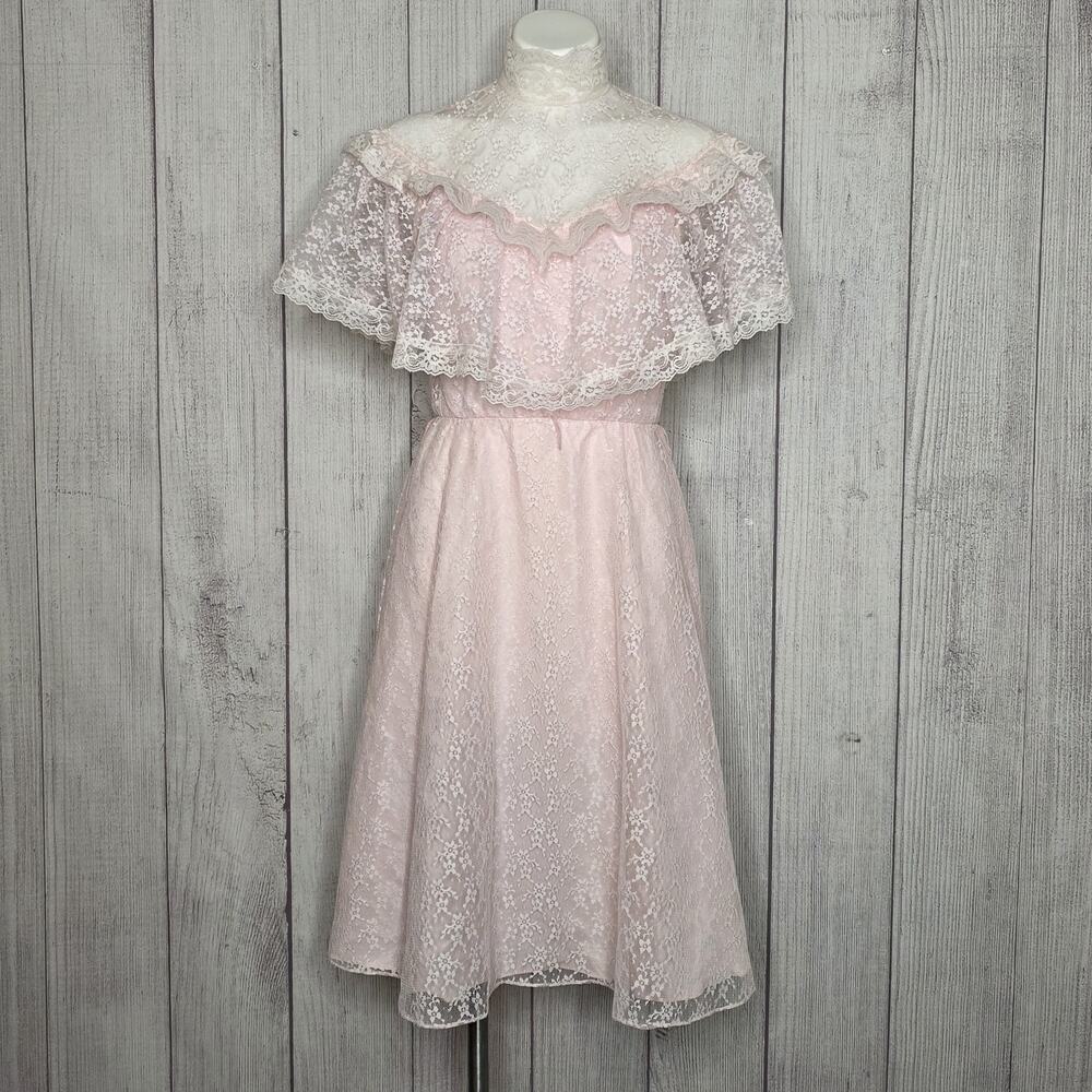 Vintage Pink Lace Dress Victorian Ghost Bride Prairie Halloween Costume - Small